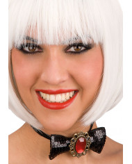 Papillon in paillettes nere con gemma rossa centrale Papillon in paillettes nere con gemma rossa centrale