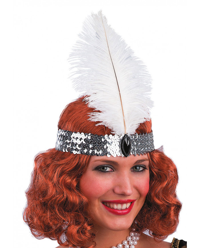 Bandeau Charleston argenté avec paillettes dans une pochette avec Bandeau Charleston argenté avec paillettes dans une pochette avec