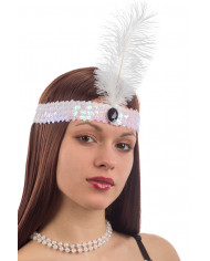 White elastic band with sequins and feather, for a dip in the White elastic band with sequins and feather, for a dip in the