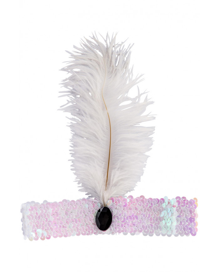 White elastic band with sequins and feather, for a dip in the White elastic band with sequins and feather, for a dip in the