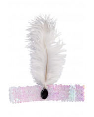 White elastic band with sequins and feather, for a dip in the White elastic band with sequins and feather, for a dip in the