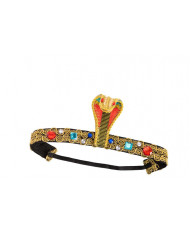 Elasticized tiara with golden trimmings, snake head and colored Elasticized tiara with golden trimmings, snake head and colored