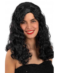 Parrucca donna nera, lunga mossa con riga laterale, taglia Parrucca donna nera, lunga mossa con riga laterale, taglia