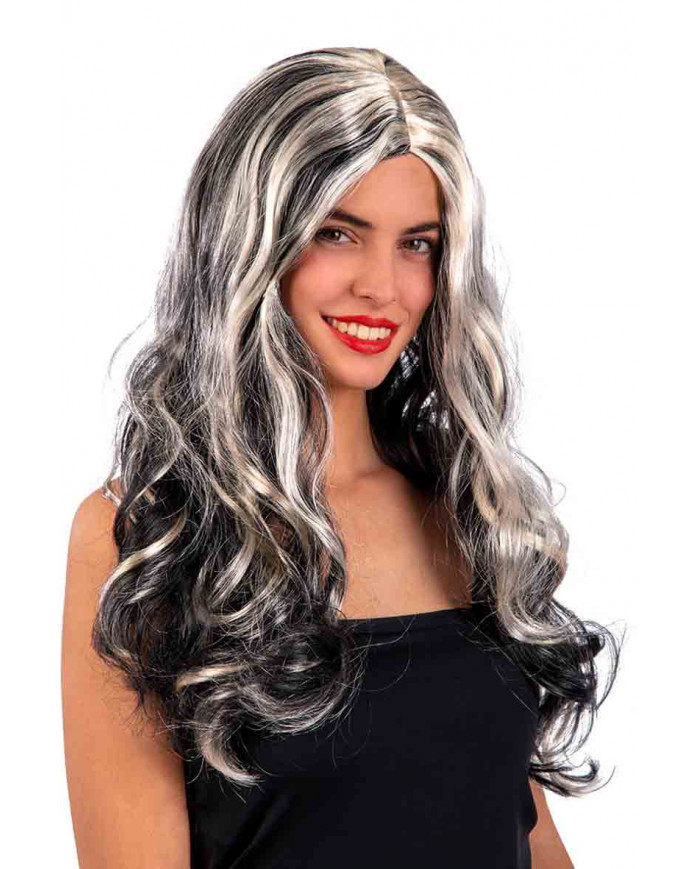 Long wavy black/white wig, ideal for hen parties, theatrical Long wavy black/white wig, ideal for hen parties, theatrical