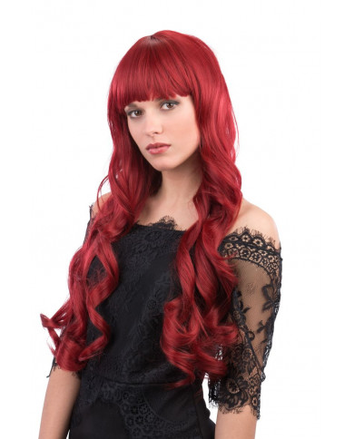 Wig with long red hair with fringe, suitable for so many