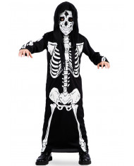 Skeleton costume for kid with printed jersey tunic and hood