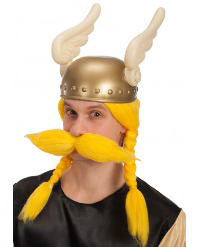 Perruque Viking cheveux blonds avec moustache dans un étui Perruque Viking cheveux blonds avec moustache dans un étui