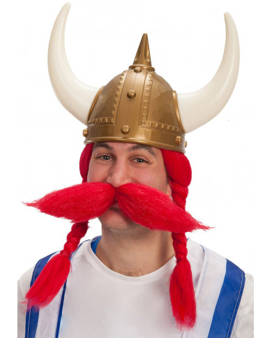 Perruque Viking cheveux roux avec moustache dans un étui Perruque Viking cheveux roux avec moustache dans un étui