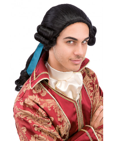 Perruque chevalier cheveux noirs dans un étui Perruque chevalier cheveux noirs dans un étui