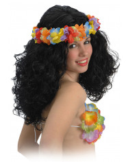Hawaiian Wig W/Flower Crown In Box