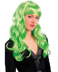Long, fluo wig with fringe, suitable for summer parties full of