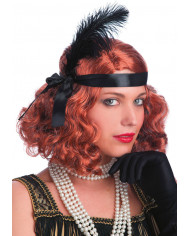 Perruque Layla cheveux cuivrés avec ruban et plume dans une boîte en