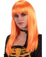 Parrucca donna arancione con lunghi capelli lisci, frangia e Parrucca donna arancione con lunghi capelli lisci, frangia e