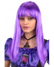 Parrucca donna viola con lunghi capelli lisci, frangia e riga Parrucca donna viola con lunghi capelli lisci, frangia e riga