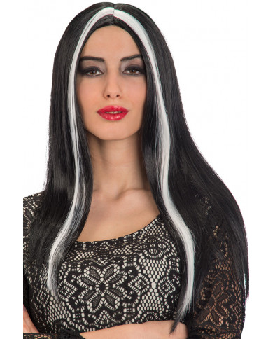 Black wig with a central line and two white streaks to play the Black wig with a central line and two white streaks to play the