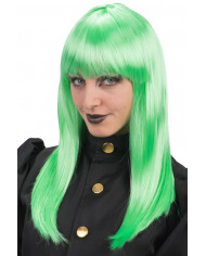 Parrucca donna verde, con capelli lunghi lisci e frangia. Parrucca donna verde, con capelli lunghi lisci e frangia.