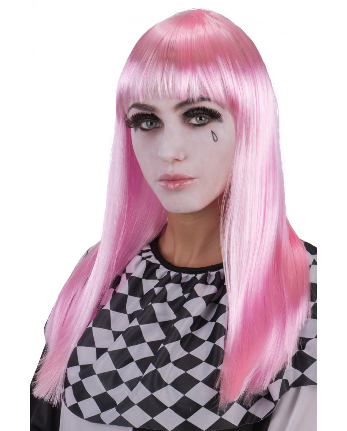 Pink straight long wig w fringe polybag