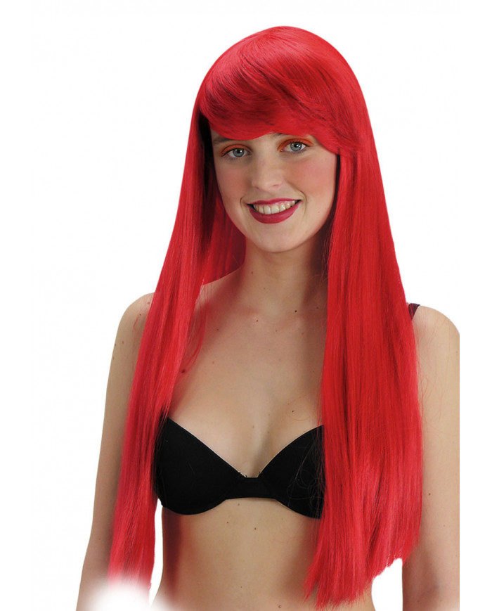 Red Extra Long Wig W/Fringe In Polybag