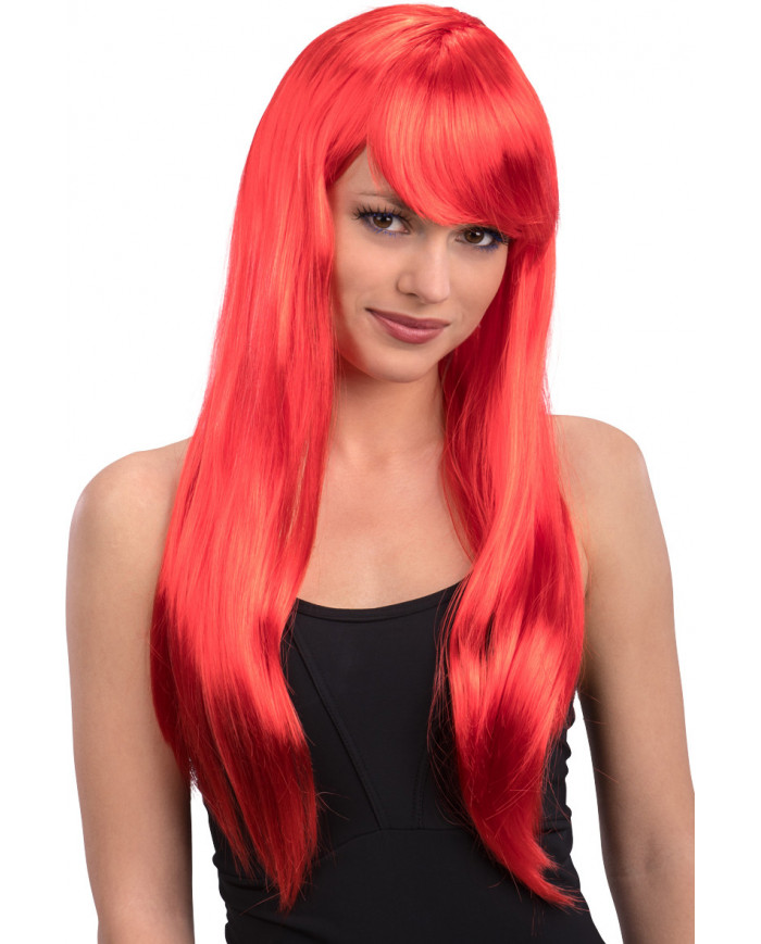 Red Extra Long Wig W/Fringe In Polybag