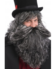 Parrucca uomo lunga con barba in colore grigio brizzolato. Parrucca uomo lunga con barba in colore grigio brizzolato.