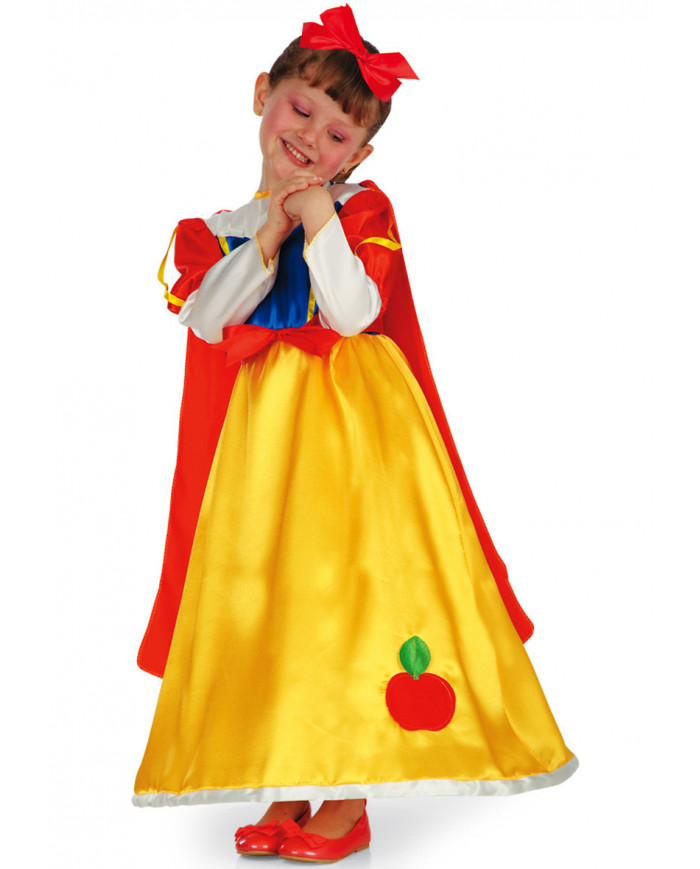 Snow-White princess costume for kid with satin dress and cape