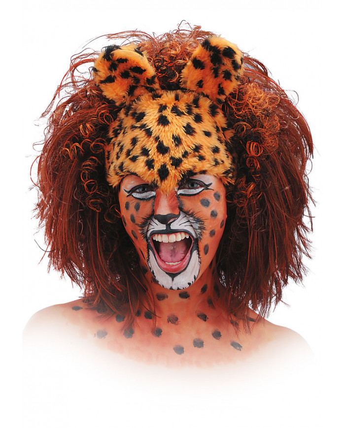 Parrucca leopardo composta da fronte e orecchie in peluche