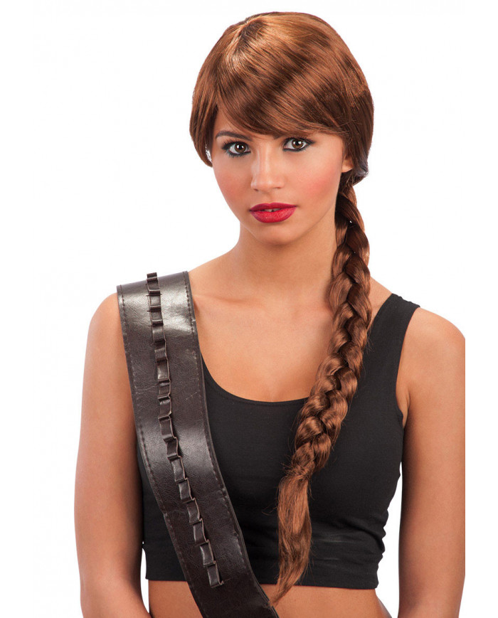 Brown Wig With Fringe And Side Plait In Bag