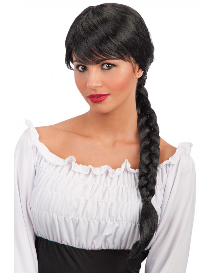 Black Wig With Fringe And Side Plait In Bag