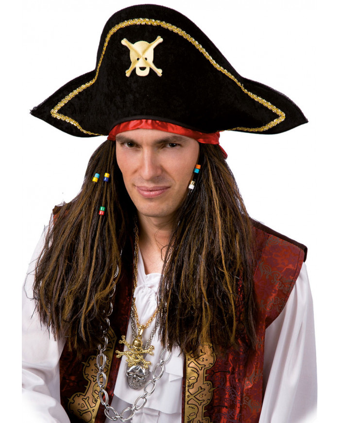 Pirate Wig W/Bandana And Hat In Box