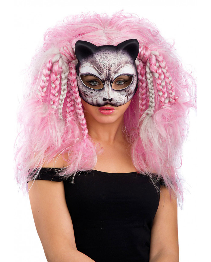 Gothic Wig Pink And Grey With Plaits In Box
