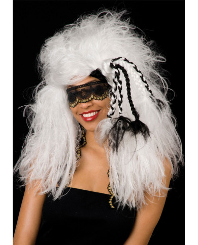 Parrucca voluminosa bianca con a lato trecce bicolore