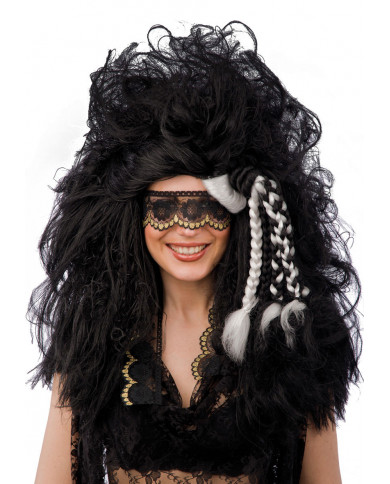 Parrucca voluminosa nera con a lato trecce bicolore