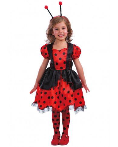 Ladybug costume for kid with satin fancy dress and headband.