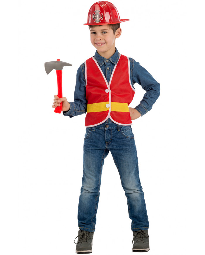 Firefighter set consisting of waistcoat, hat and accept, in one