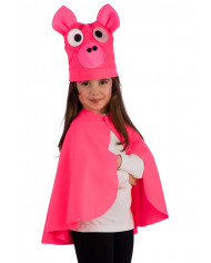 Pig set consisting of hat and cape in pile, in one size for