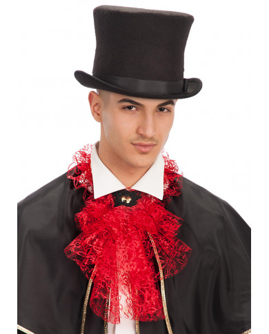 Jabot aus roter Spitze in Beutel mit Haken Jabot aus roter Spitze in Beutel mit Haken