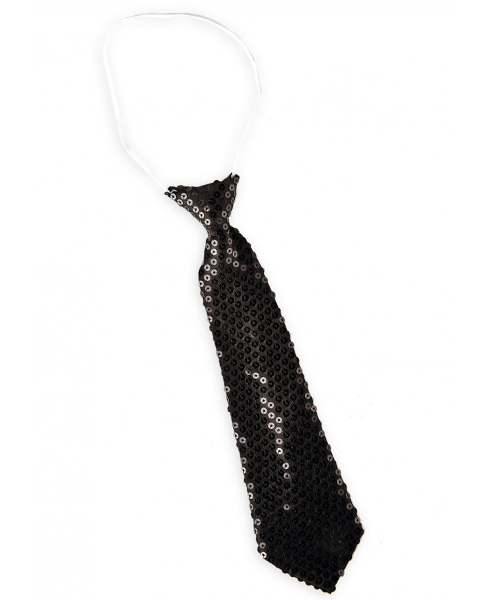 Black Satin Necktie With Sequins In Pbh