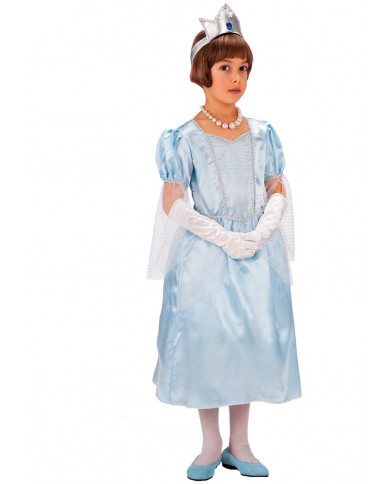 Blue princess costume for kid with satin dress with lace parts