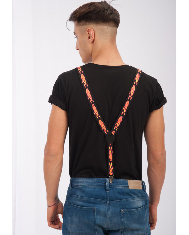 Bretelles noires avec flammes dans une pochette avec carte d’en-tête