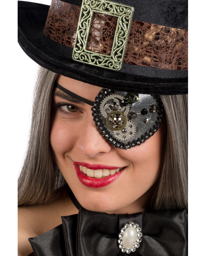 Steampunk-Pirat-Augenklappe aus Stoff mit Zahnrädern in Beutel mit