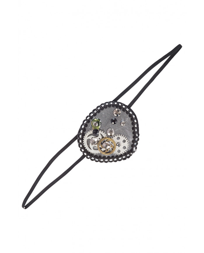 Fabric eyepatch with gears to play a steampunk-style pirate.