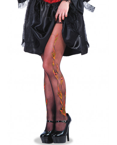 Collants noirs avec flammes taille unique dans une pochette Collants noirs avec flammes taille unique dans une pochette