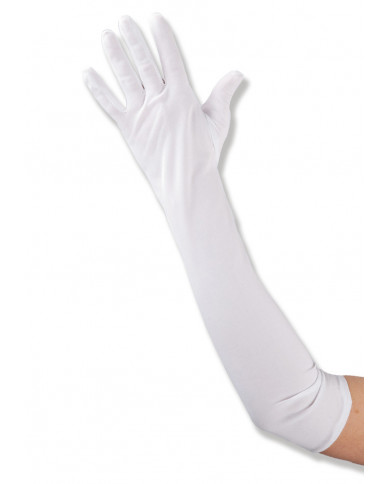 Weiße Handschuhe aus Stretchstoff L. ca. 50 cm in Beutel mit Aufhänger