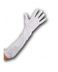 Weiße Handschuhe aus Chenille L. ca. 50 cm in Beutel mit Aufhänger