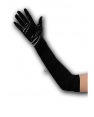 Guantes negros de raso elástico de unos 50 cm de largo en bolsa con Guantes negros de raso elástico de unos 50 cm de largo en bolsa con