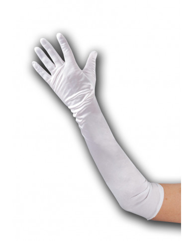 Weiße Handschuhe aus Stretchsatin L. ca. 50 cm in Beutel mit Aufhänger