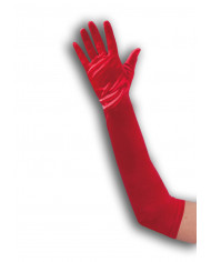 Guanti lunghi donna, realizzati in raso rosso, lunghezza cm 50.