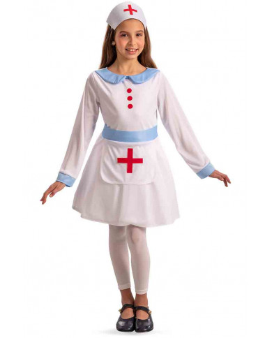 Nurse costume for kid composed of stretch fabric dress and