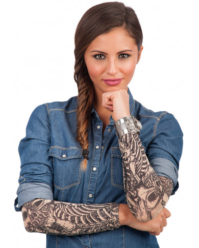 2 Tattoo-Stulpen mit Skelett bedruckt Einheitsgröße in Beutel mit 2 Tattoo-Stulpen mit Skelett bedruckt Einheitsgröße in Beutel mit
