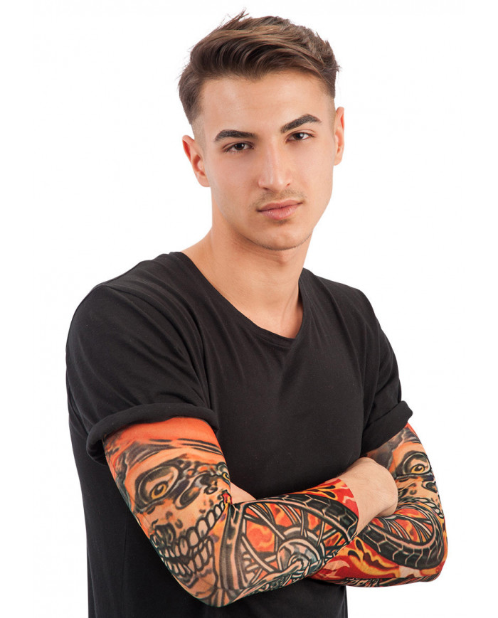 2 Tattoo-Stulpen mit Flammen bedruckt Einheitsgröße in Beutel mit 2 Tattoo-Stulpen mit Flammen bedruckt Einheitsgröße in Beutel mit